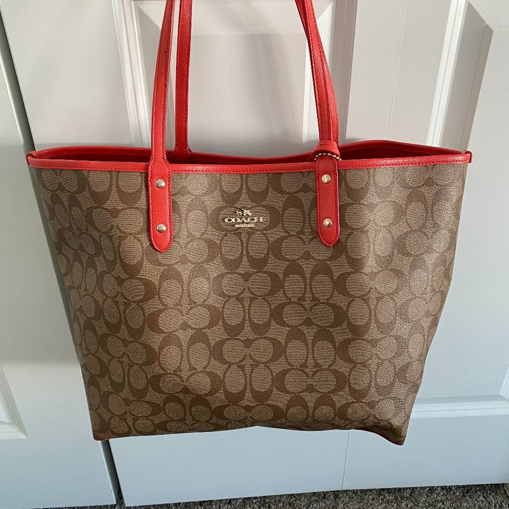 Coach Travel Tote, Orange/Tan